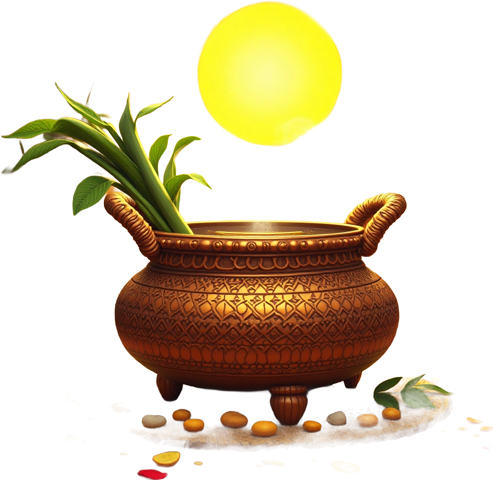 Golden Pot with Green Plants and Sun